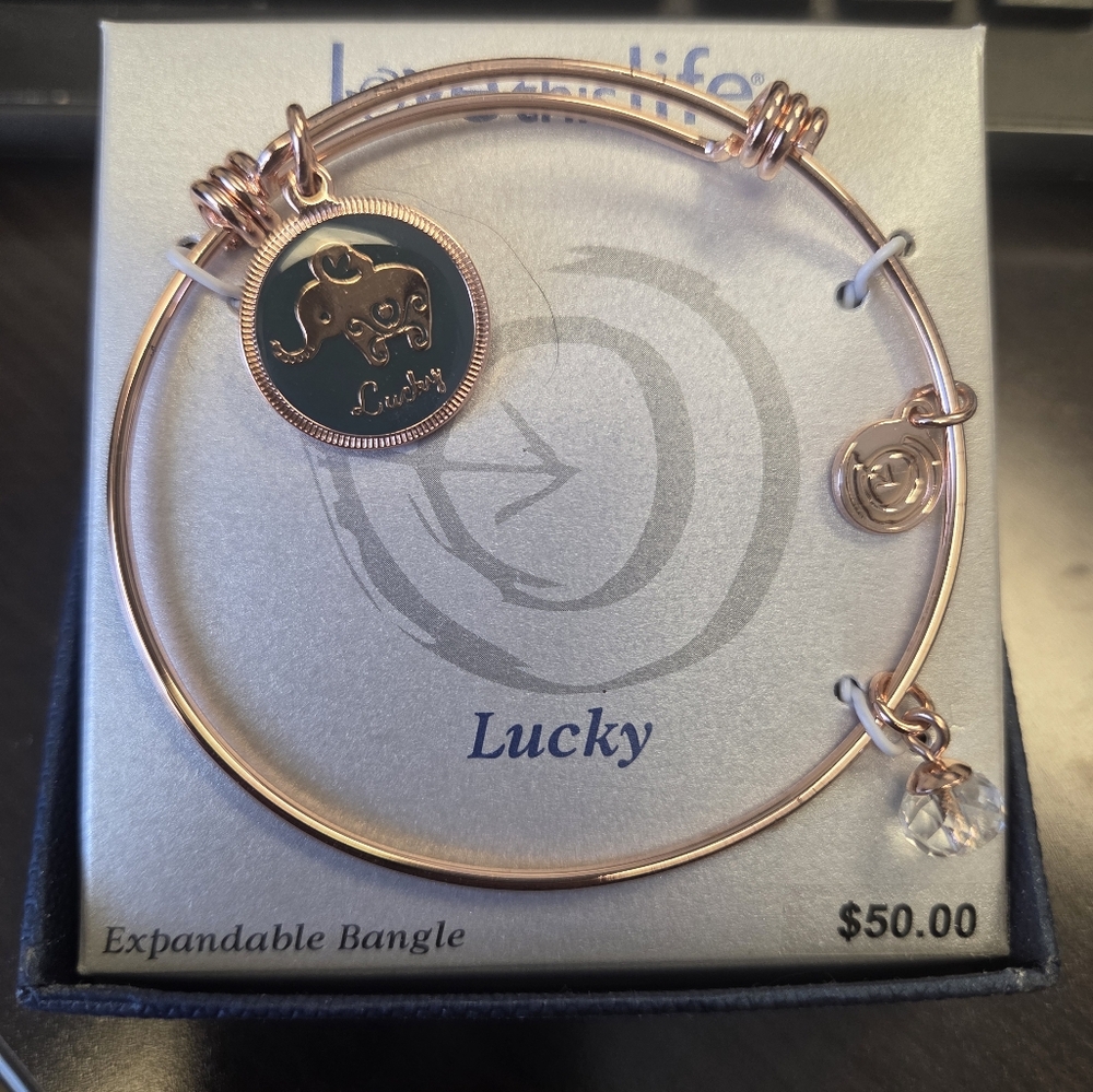 Love This Life Bangle Bracelet Adjustable Elephant "Lucky" NWT
